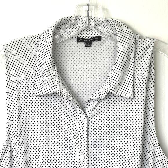 Adrianna Papell Wms XL White Black Dot Sleeveless Button Up Tie Front Blouse - Picture 4 of 10